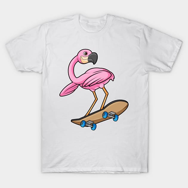 Flamingo as Skater with Skateboard T-Shirt by Markus Schnabel